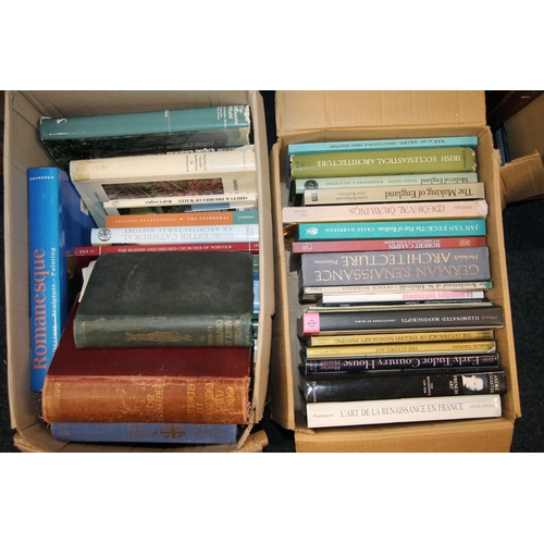 284 - Two boxes of books to include Westminster Abbey and Craftsmen by LETHABY, Art reference books, etc.