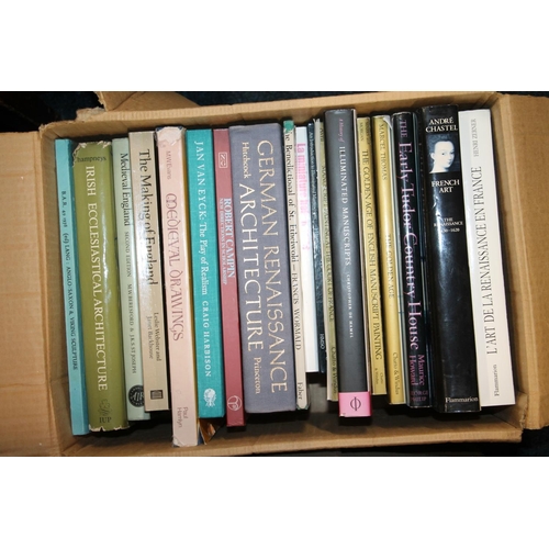 284 - Two boxes of books to include Westminster Abbey and Craftsmen by LETHABY, Art reference books, etc.