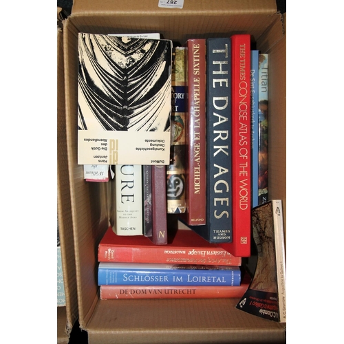 287 - Three boxes of books to include History books, The Dark Ages large hardback, etc.