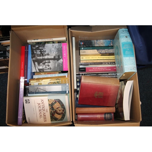 291 - Two boxes of books to include Architectural History, Royal Heritage, etc.