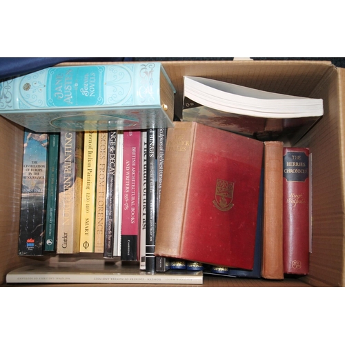 291 - Two boxes of books to include Architectural History, Royal Heritage, etc.