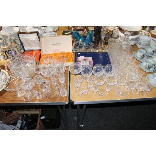 338 - Glassware to include decanters, tumblers, Edinburgh Crystal jug and bowl boxed set, etc.