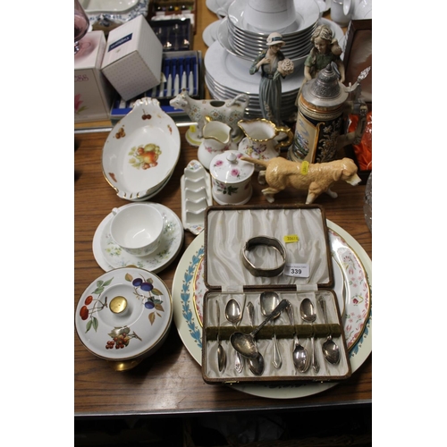 339 - Decorative ceramics to include Royal Doulton dog, Paragon cream jug, silver plate set, etc.