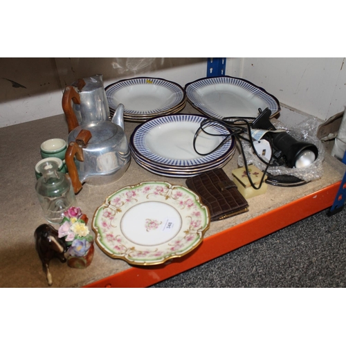 348 - Royal Crown Derby plates, Limoges plate, picquotware tea and coffee pots, Fountain Pen etc.