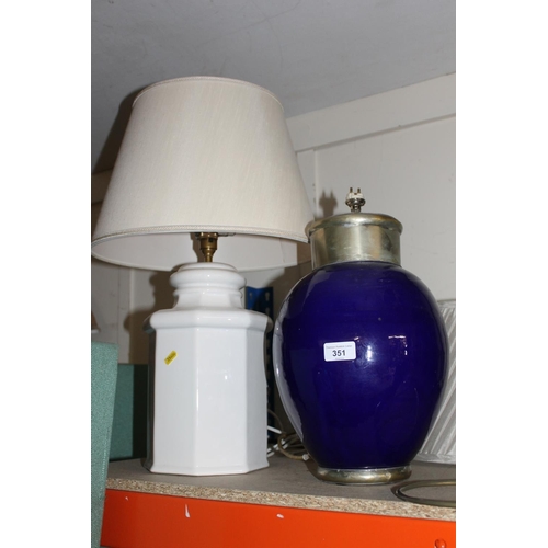 351 - Two table lamps, one with a blue glaze. (2)