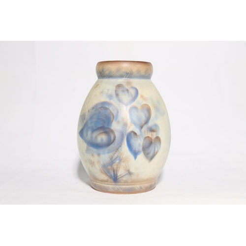 63 - Austrian Wien Keramos ceramic baluster vase with floral decoration, 28cm high.