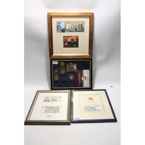 640 - Framed Clydesdale Bank Robert Burns £5 five pound banknotes, a framed Robert Burns £2 co... 