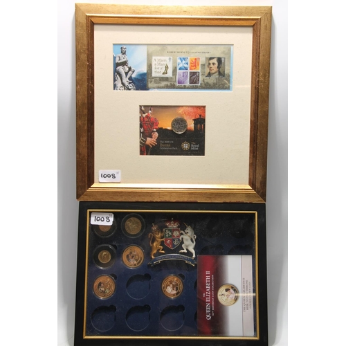 640 - Framed Clydesdale Bank Robert Burns £5 five pound banknotes, a framed Robert Burns £2 co... 