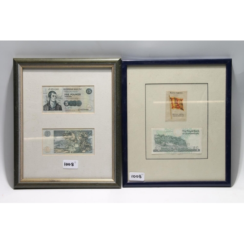 640 - Framed Clydesdale Bank Robert Burns £5 five pound banknotes, a framed Robert Burns £2 co... 