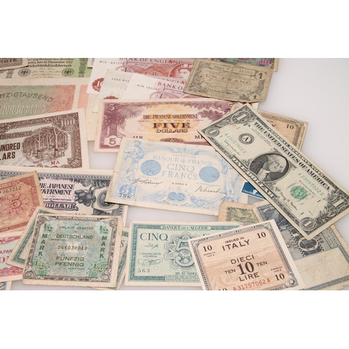 647 - Banknotes to include JAPAN, ITALY, GERMANY, USA, FRANCE, ENGLAND etc.