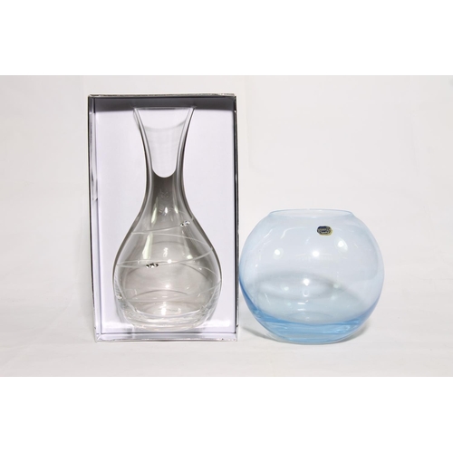 86 - Glassware to include a Swirl Carafe by Julien MacDonald, boxed and a Bohemian blue glass spherical b... 