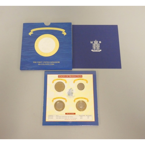 279 - United Kingdom. Royal Mint 1994 two pound coin trial piece set in card folder with various blanks sh... 