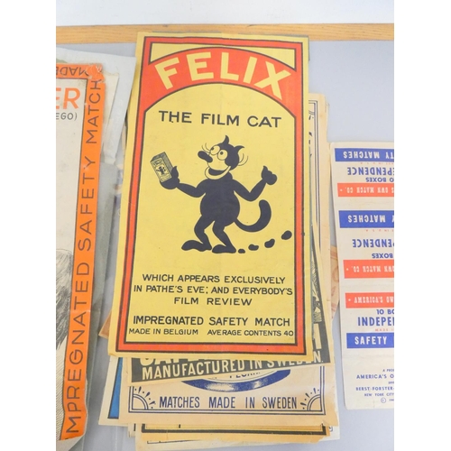 385 - Collection of early 20th century matchbox covers / labels to include Felix ''The Film Cat'', Domino ... 