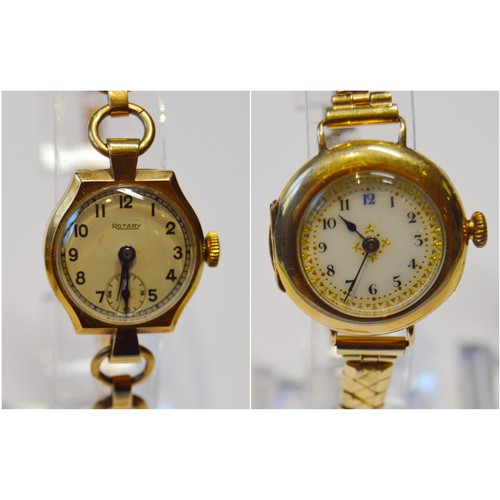 177 - Rotary lady's 9ct gold-backed wristwatch on flexible rolled gold bracelet strap, and another lady's ... 