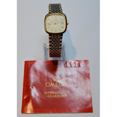 188 - Omega De Ville gent's quartz dress wristwatch, c. 1980s, bi-coloured metal case and strap, with fold... 