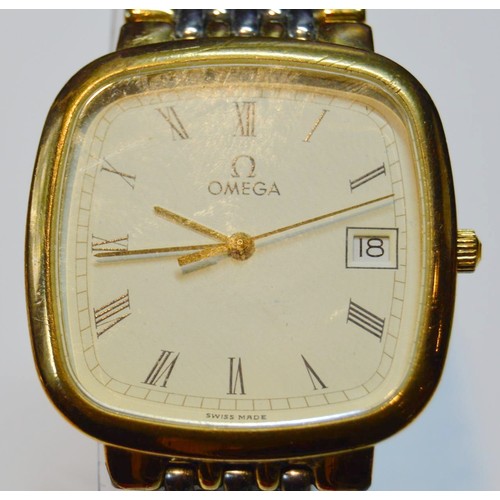 188 - Omega De Ville gent's quartz dress wristwatch, c. 1980s, bi-coloured metal case and strap, with fold... 