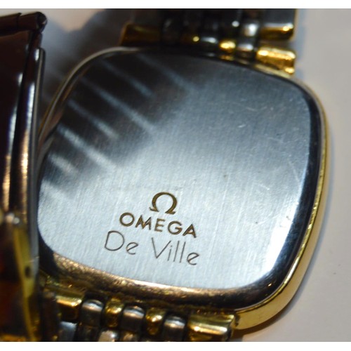 188 - Omega De Ville gent's quartz dress wristwatch, c. 1980s, bi-coloured metal case and strap, with fold... 