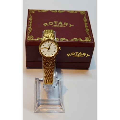 189 - Rotary lady's rolled gold quartz wristwatch, with white circular dial, baton indices and date window... 