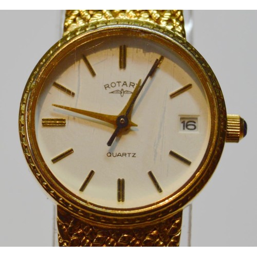 189 - Rotary lady's rolled gold quartz wristwatch, with white circular dial, baton indices and date window... 