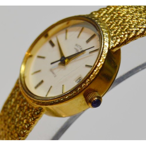 189 - Rotary lady's rolled gold quartz wristwatch, with white circular dial, baton indices and date window... 