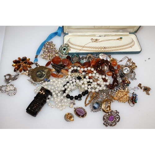 461 - Costume jewellery incl. simulated pearl necklace, brooches, beaded necklaces etc. (qty)