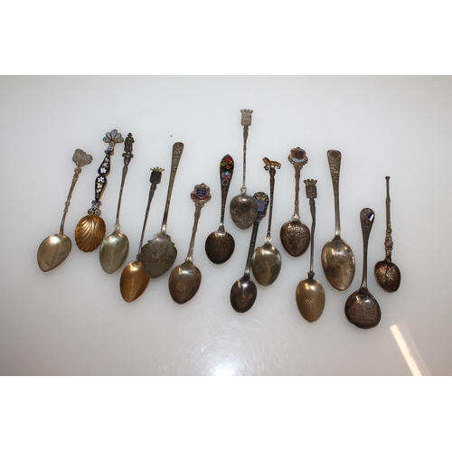 602 - Italian micro mosaic souvenir teaspoon together with other silver plated souvenir teaspoons.