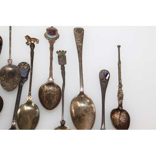 602 - Italian micro mosaic souvenir teaspoon together with other silver plated souvenir teaspoons.