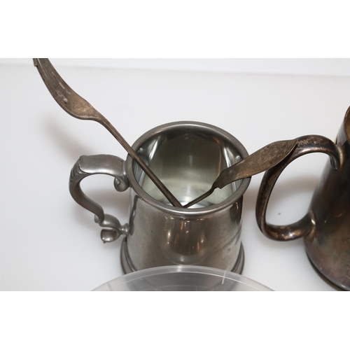 609 - Silver plated tankards, flatware and souvenir teaspoons (qty)