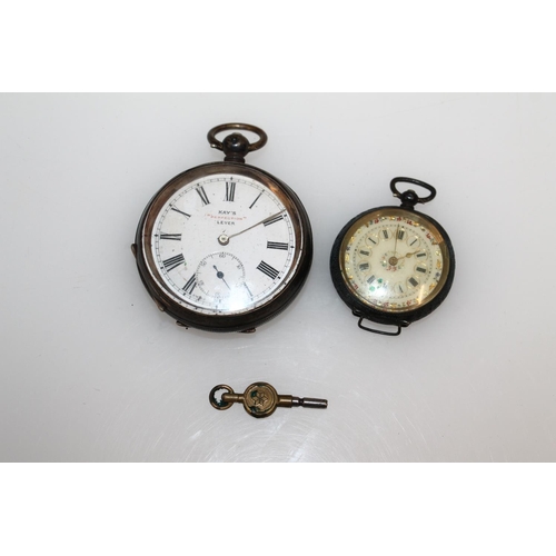 611 - Kay's Perfection Lever silver cased open face key wind pocket watch with white enamel dial and a Con... 