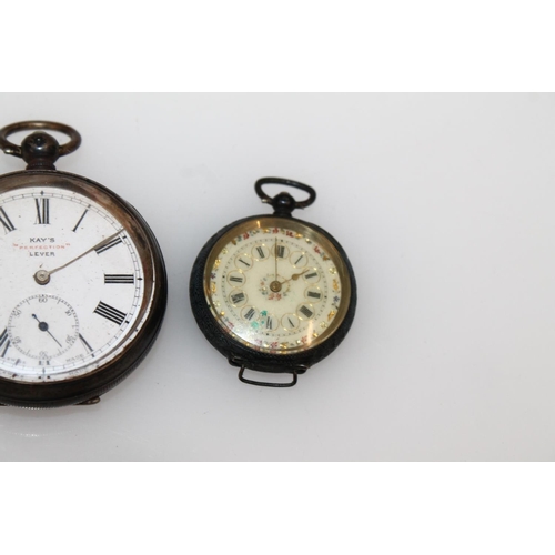 611 - Kay's Perfection Lever silver cased open face key wind pocket watch with white enamel dial and a Con... 