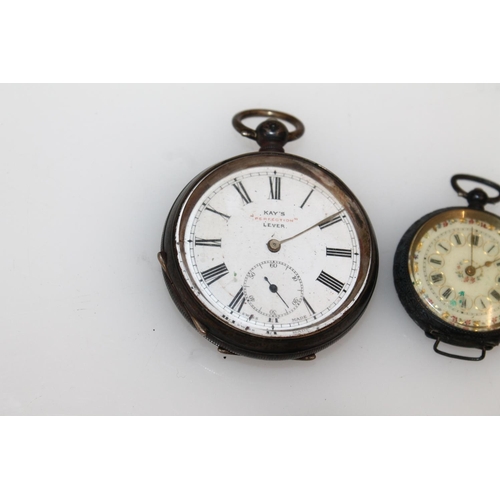 611 - Kay's Perfection Lever silver cased open face key wind pocket watch with white enamel dial and a Con... 