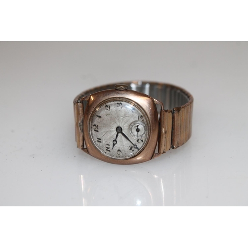 613 - Gents 9ct gold cased wristwatch with Swiss 15 jewel movement on flex link strap.