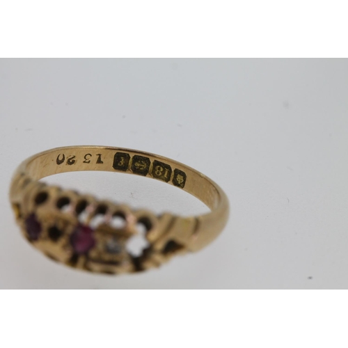 531 - Early 20thC 18ct gold ring set with amethysts, missing two stones, 3.2g.