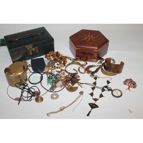 552 - Costume jewellery incl. Japanese damascene necklace, tribal cuff bangles etc. (qty)