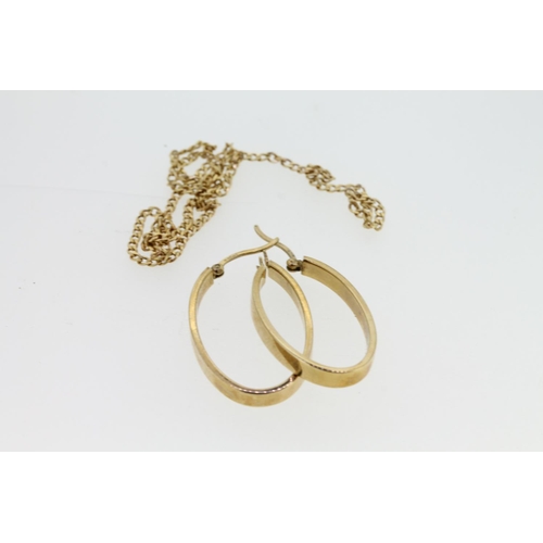 560 - Pair of 9ct gold hoop earrings together with a 9ct gold chain, 2.7g.