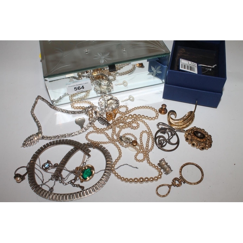 564 - Costume jewellery incl. Swarovski necklace, brooches, simulated pearl necklace etc. in a mirrored je... 