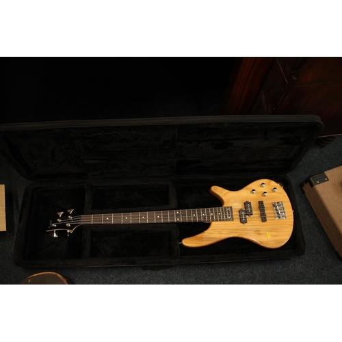 410 - Glarry four string base guitar in fitted case.