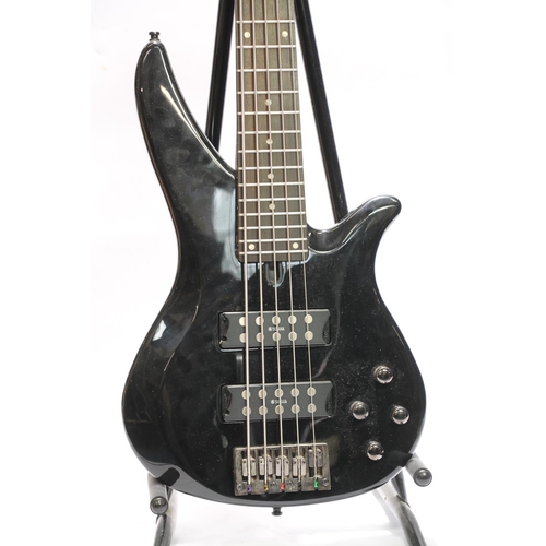 449 - Yamaha RBX375 five string electric bass guitar, serial number HQP0797Y, in guitar case.