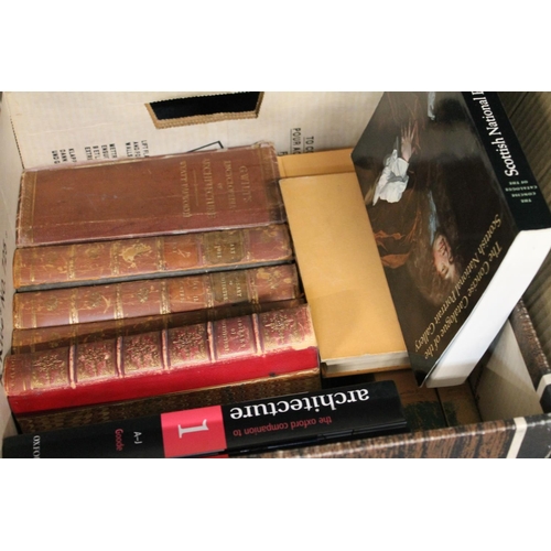 292 - Three boxes of books to include leather bound Glossary of Architecture four volumes, Country guidebo... 