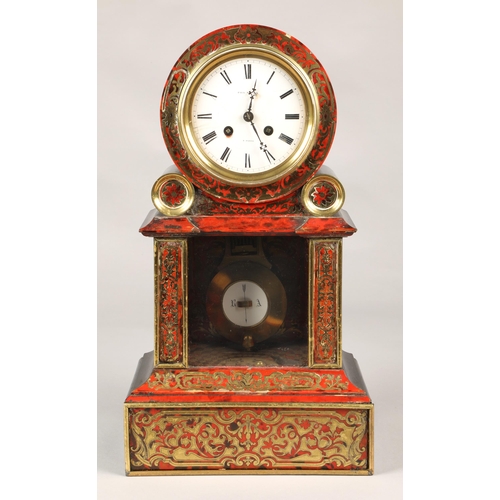 293 - 19th century French Boulle work mantel clock by Paul Mancel A Paris, 43cm high.