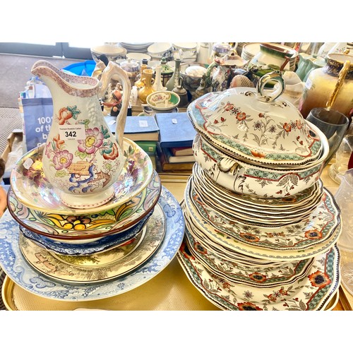 342 - Royal Doulton part dinner service, blue and white circular dish, CPC jug and a Doulton plate etc.