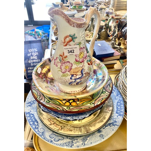 342 - Royal Doulton part dinner service, blue and white circular dish, CPC jug and a Doulton plate etc.