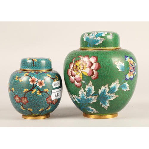 231 - Two cloisonne ginger jars, largest 18cm h