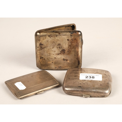 238 - Three hallmarked silver cigarette cases, gross weight 261g