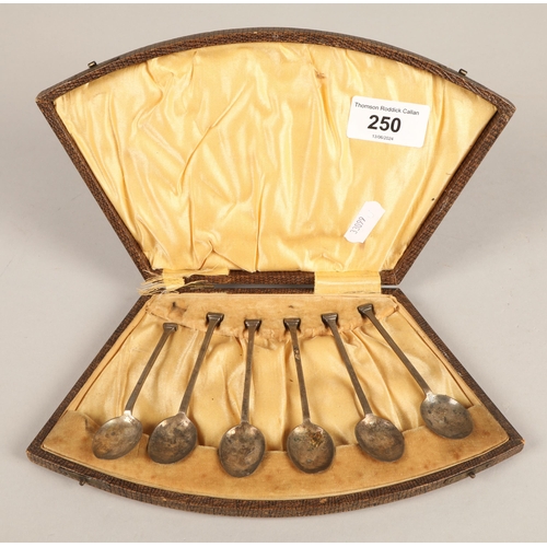 250 - Cased set of six silver coffee spoons, Birmingham 1924, 45g