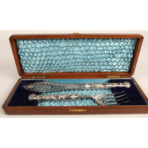 261 - EPNS cased fish slice and fork set