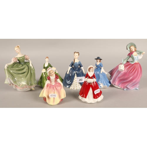 262 - Four Royal Doulton ladies, including HN4716, HN2385, HN2234, HN2120, two Leonardo Col... 