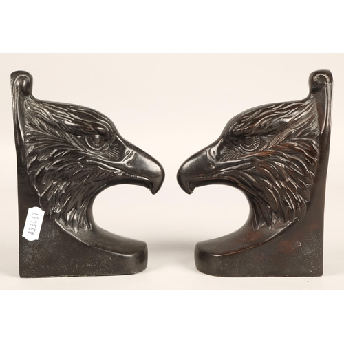 272 - Pair of bronze eagle head bookends, each 16cm h