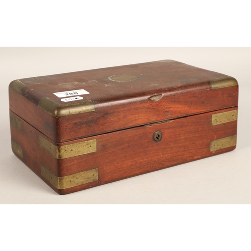 288 - Brass bound mahogany writing box