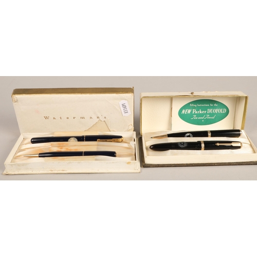 291 - Boxed pair Parker pens and boxed pair Waterman's pens 